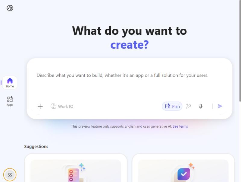 The vibe home screen with the prompt box