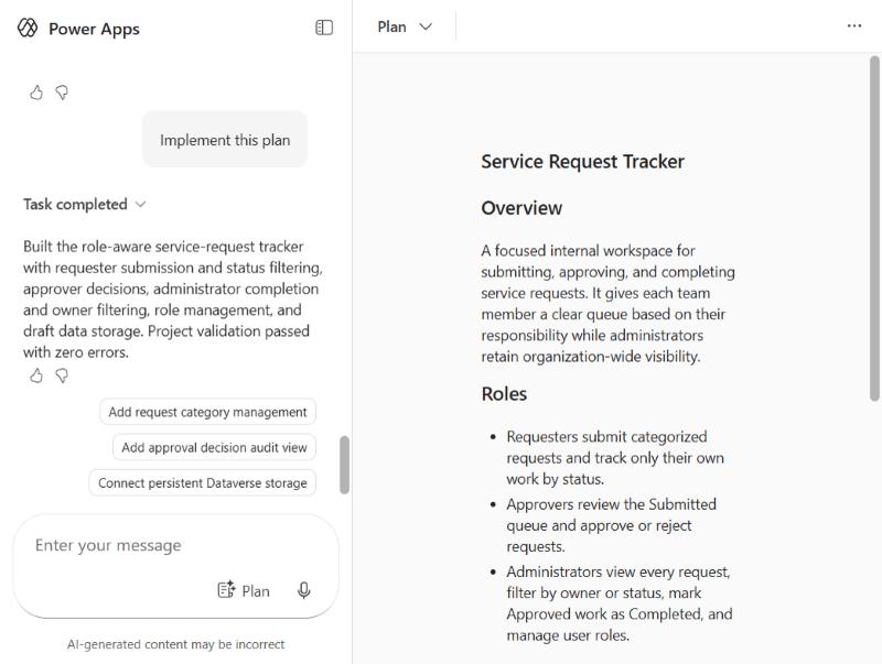 The Plan view with the overview and roles