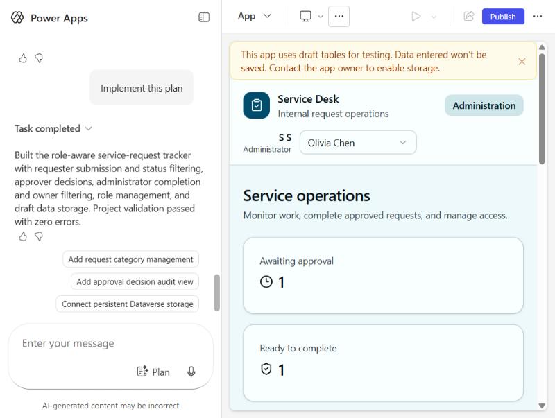 The administrator's service operations view