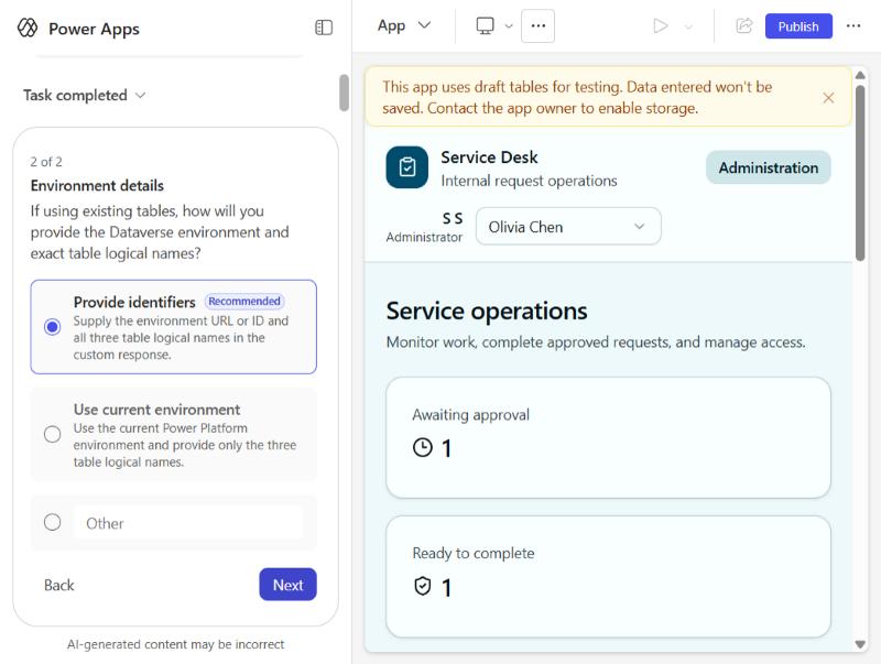 The storage wizard asking for Dataverse identifiers