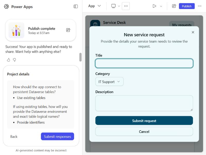 The new service request form